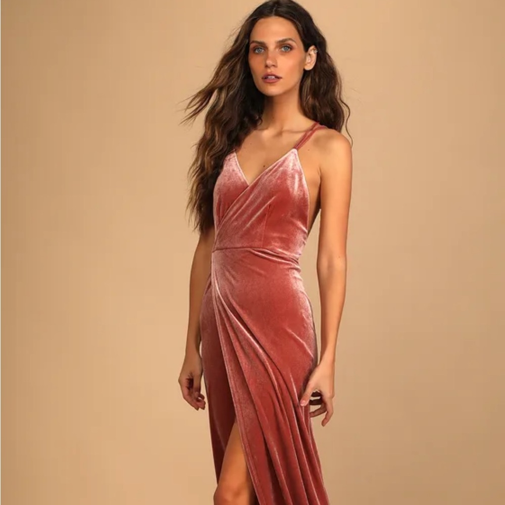 Mauve velvet faux wrap maxi dress